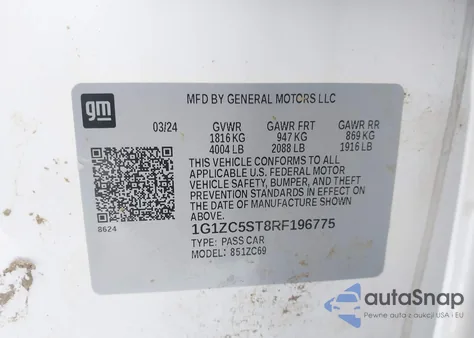 2024 Chevrolet Malibu Fwd 1Fl from USA, damaged, VIN 1G1ZC5ST8RF196775